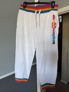 Disney White Joggers with Rainbow Waistband & Cuff Trim
